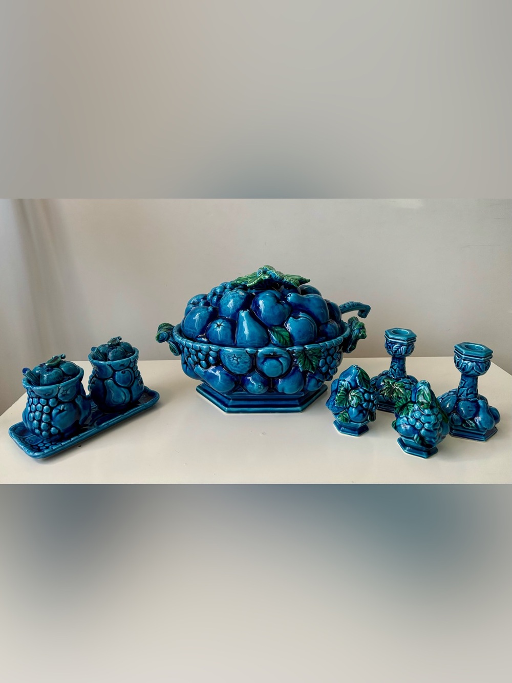 Vintage Inarco Japan Mood Indigo Blue Fruit Tureen and Tableware Set